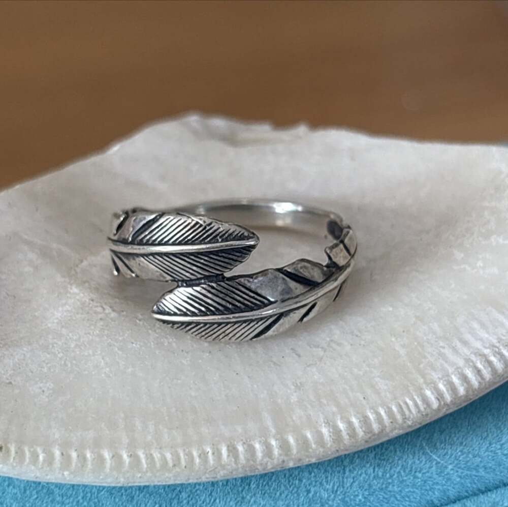 American West Carolyn Pollack Sterling Silver 925 Feather Bypass Ring Size 9